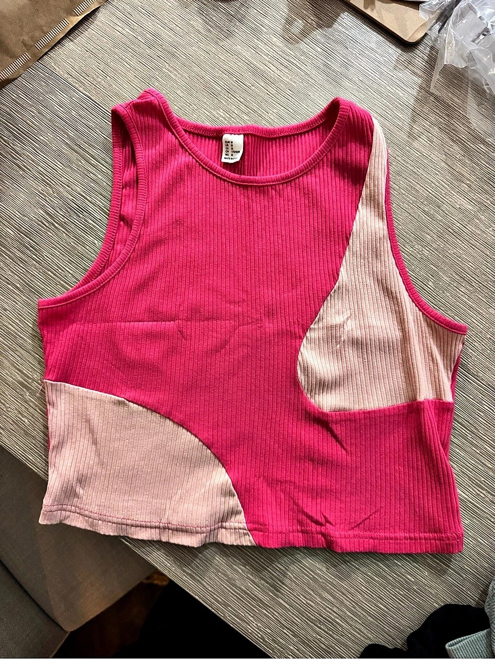 SHEIN Unity Color Block Ribbed Knit Tank Top Pink Medium